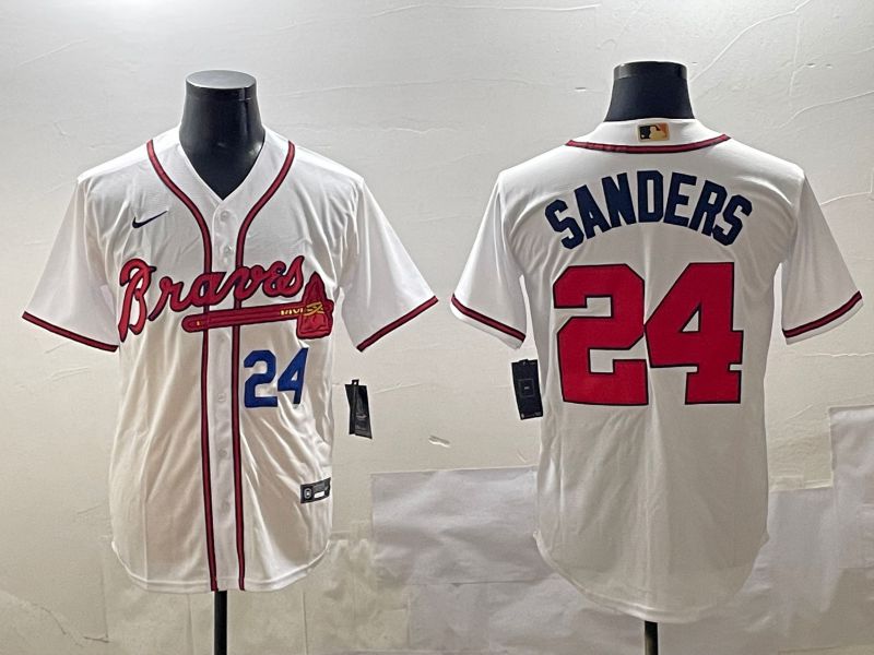 Men Atlanta Braves #24 Sanders White Game 2025 Nike MLB Jersey style 2